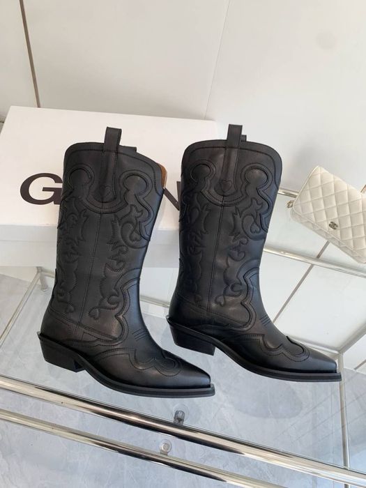 Cizme de damă Ganni, mărimea 39, stil cowboy, negre