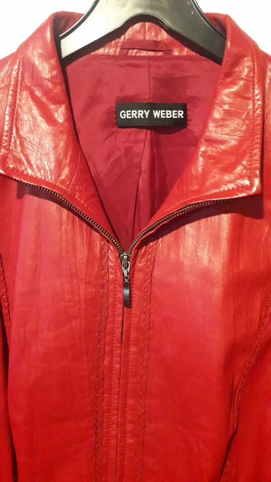 Дамско червено сако / яке / от естествена кожа