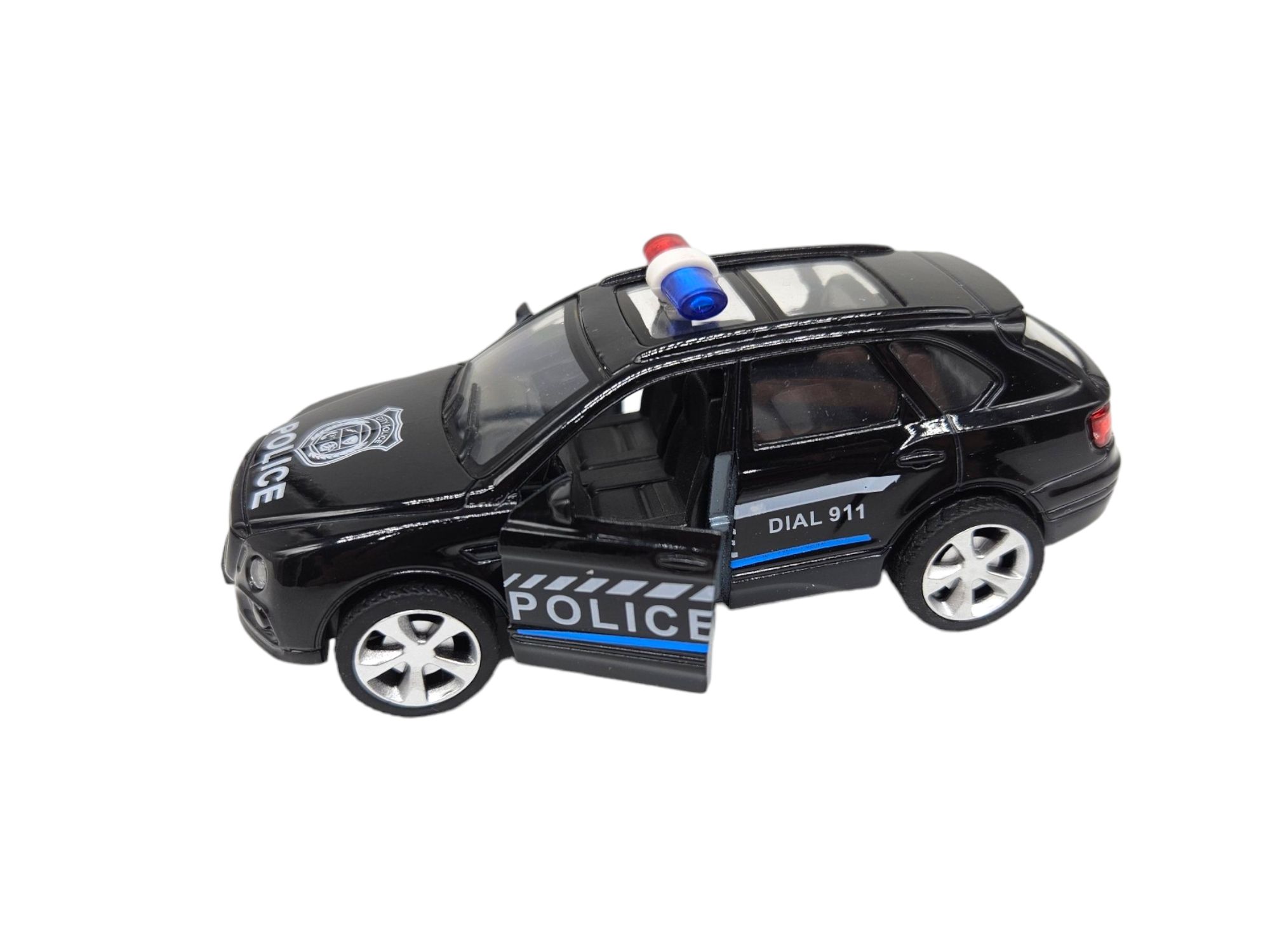 Masinuta metalica tip jeep Politie,Usi mobile, Negru, 11cm