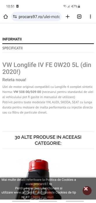 Ocazie !!! Ulei original audi vw skoda seat 0w20 5L