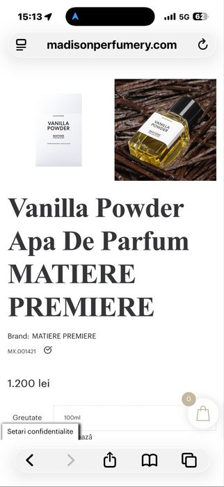 Parfum Vanilla Powder Mattiere Premiere