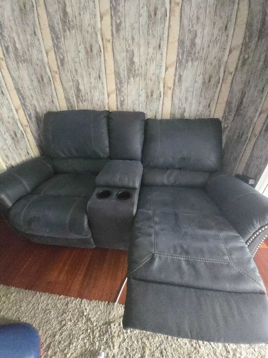 Canapea recliner de piele cu consolă și sertar