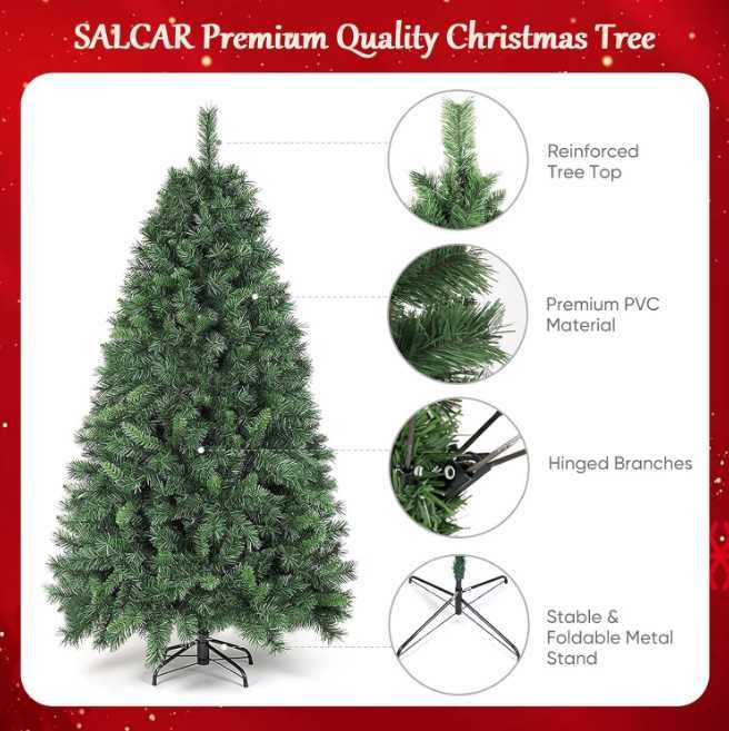 Brad artificial SALCAR 180 cm, Verde, Suport Metalic, Montare Rapidă