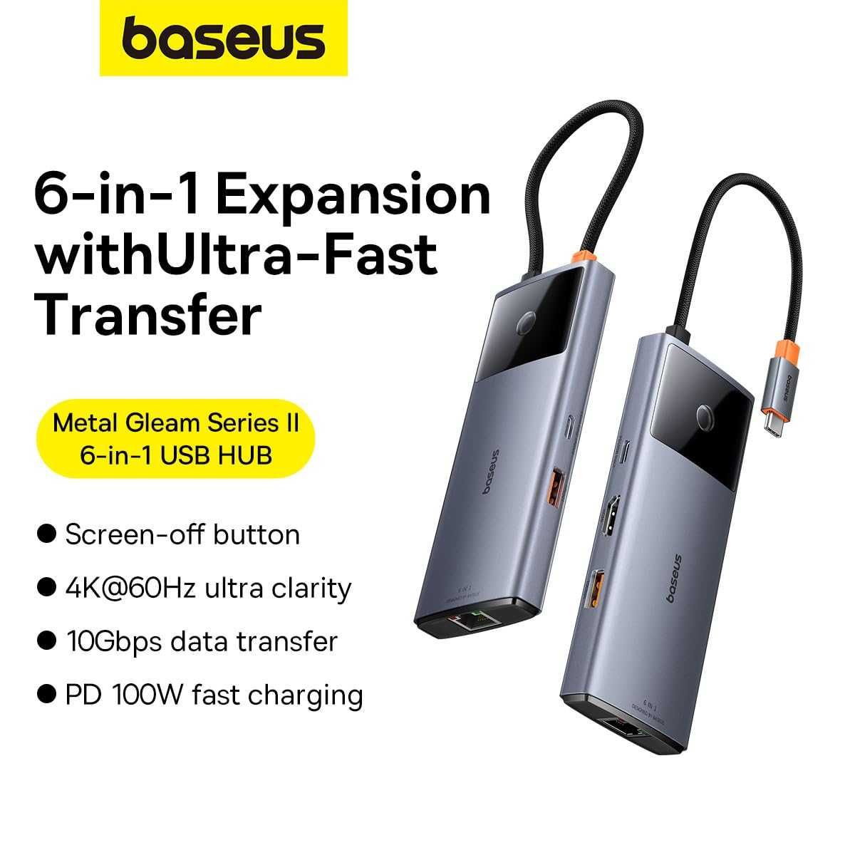 Нов хъб Baseus Metal Gleam Series 6-в-1 USB Type C HUB 1x HDMI 4k ...