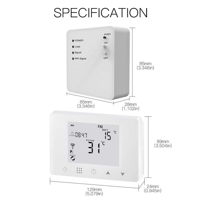Termostat smart HYSEN HY09RF-WiFi-RF Tuya, incalzire gaz