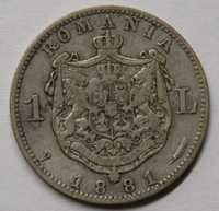 Moneda 1 leu 1881 Domnitorul Romaniei Carol 1