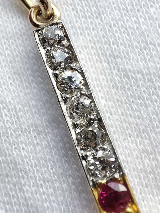 Pandantiv aur 14k si Platina Turmalina Rubellit cu diamante Diamant