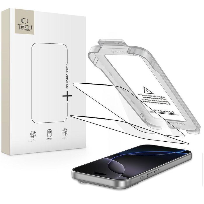 Закалено стъкло tech-protect quick set+ 2-pack за iphone 17 pro – черн