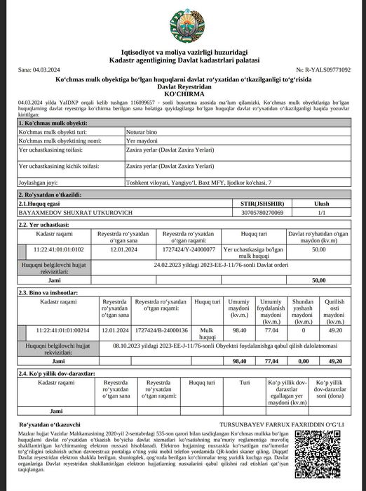 Продаётся/Сдаётся 2-х этажный коттедж в Янгиюле! кадастр-нежилой.