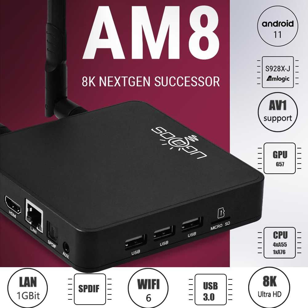 Тв бокс UGOOS AM8 Андроид 11 Amlogic S928X-J 4GB 32GB WiFi6E BT5.3