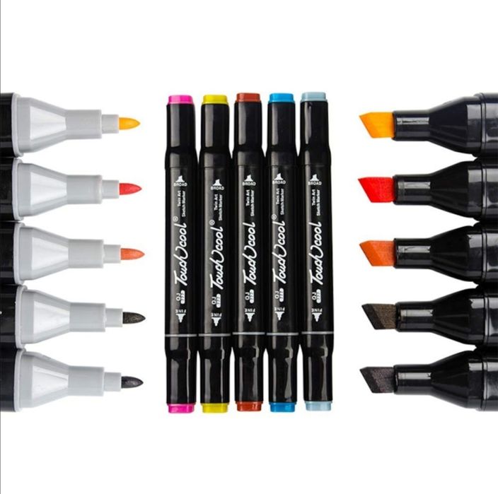 Комплект маркери, Двоен връх, Многоцветен, 60 броя, Чанта за съхранени