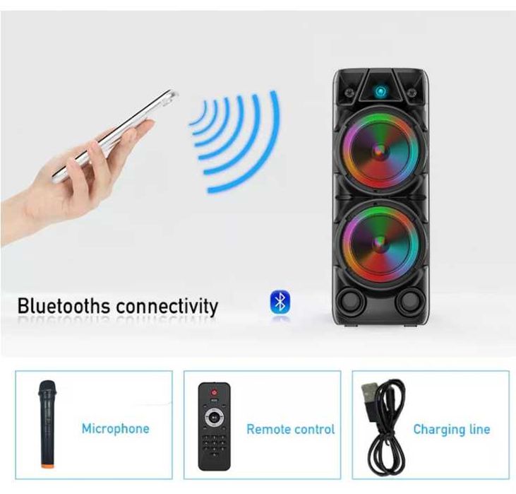 %Нова 2х8 120W ПРЕНОСИМА КАРАОКЕ КОЛОНА Cobra ZQS8210 цветомузика двое