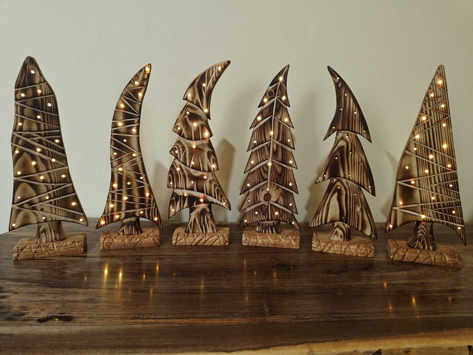 Brad ornamental de Craciun din lemn natural – Handmade, ECO, 32cm