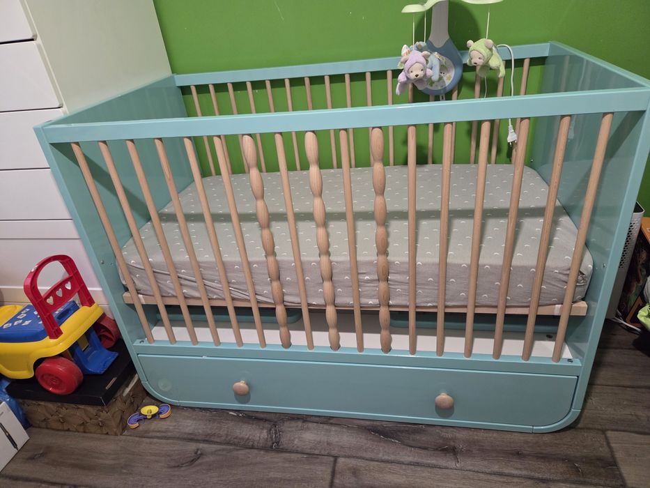 Patut bebe Ikea 60x120 turcoaz cu saltea
