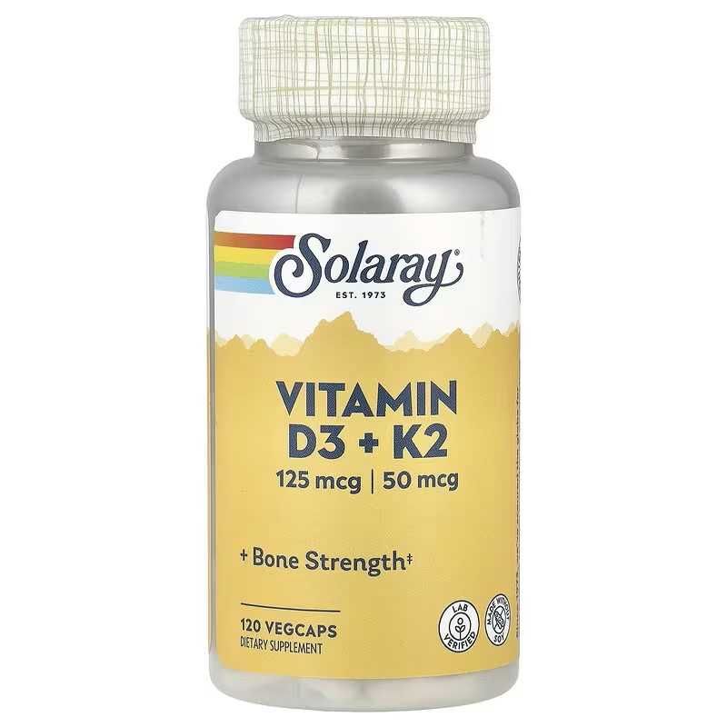 Solaray, Vitamin D3 + K2, Витамины D3 и K2, 120 и 60 капсул