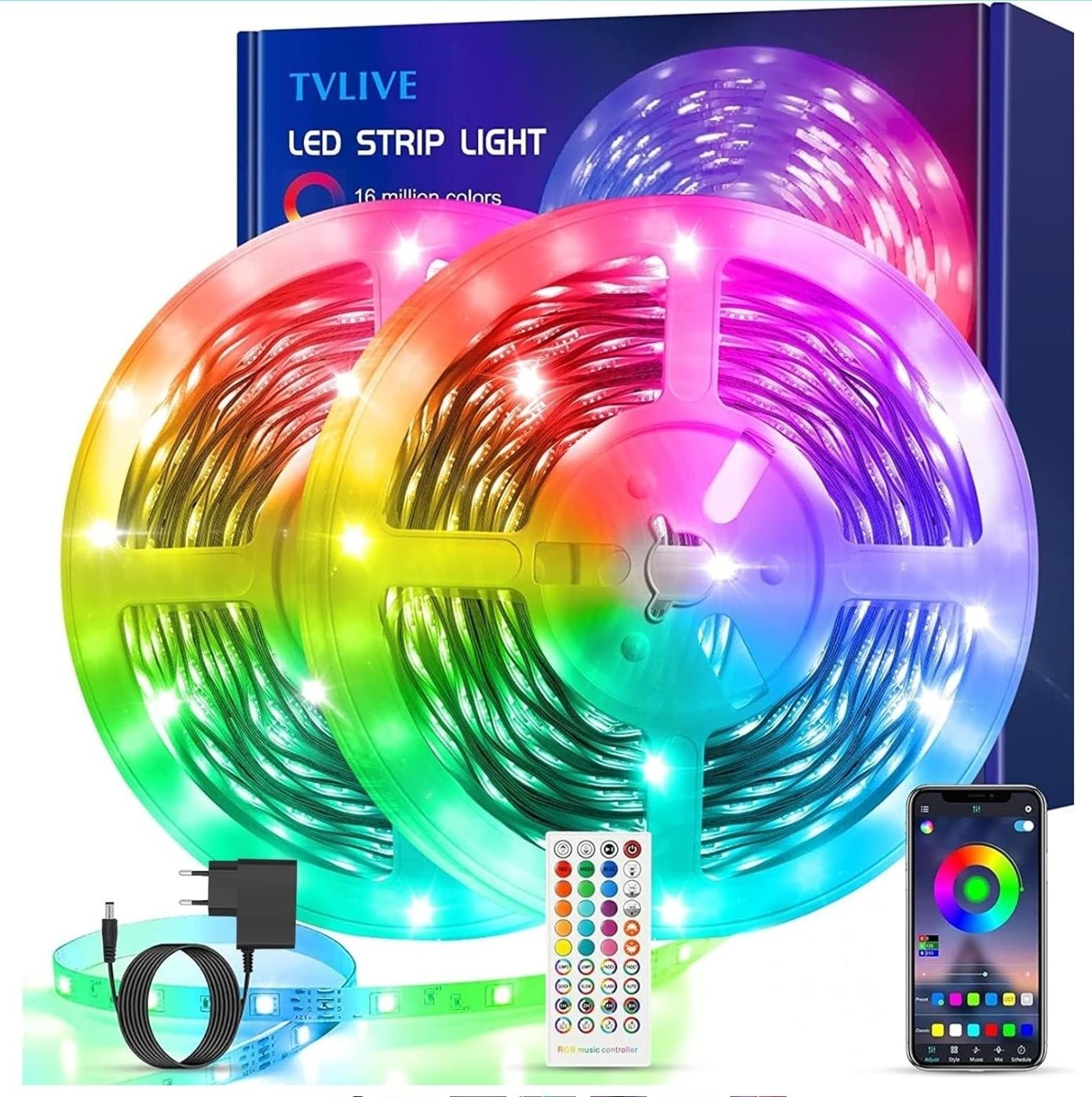 20м (2х10м) RGB LED лента с Bluetooth и дистанционно, микрофн