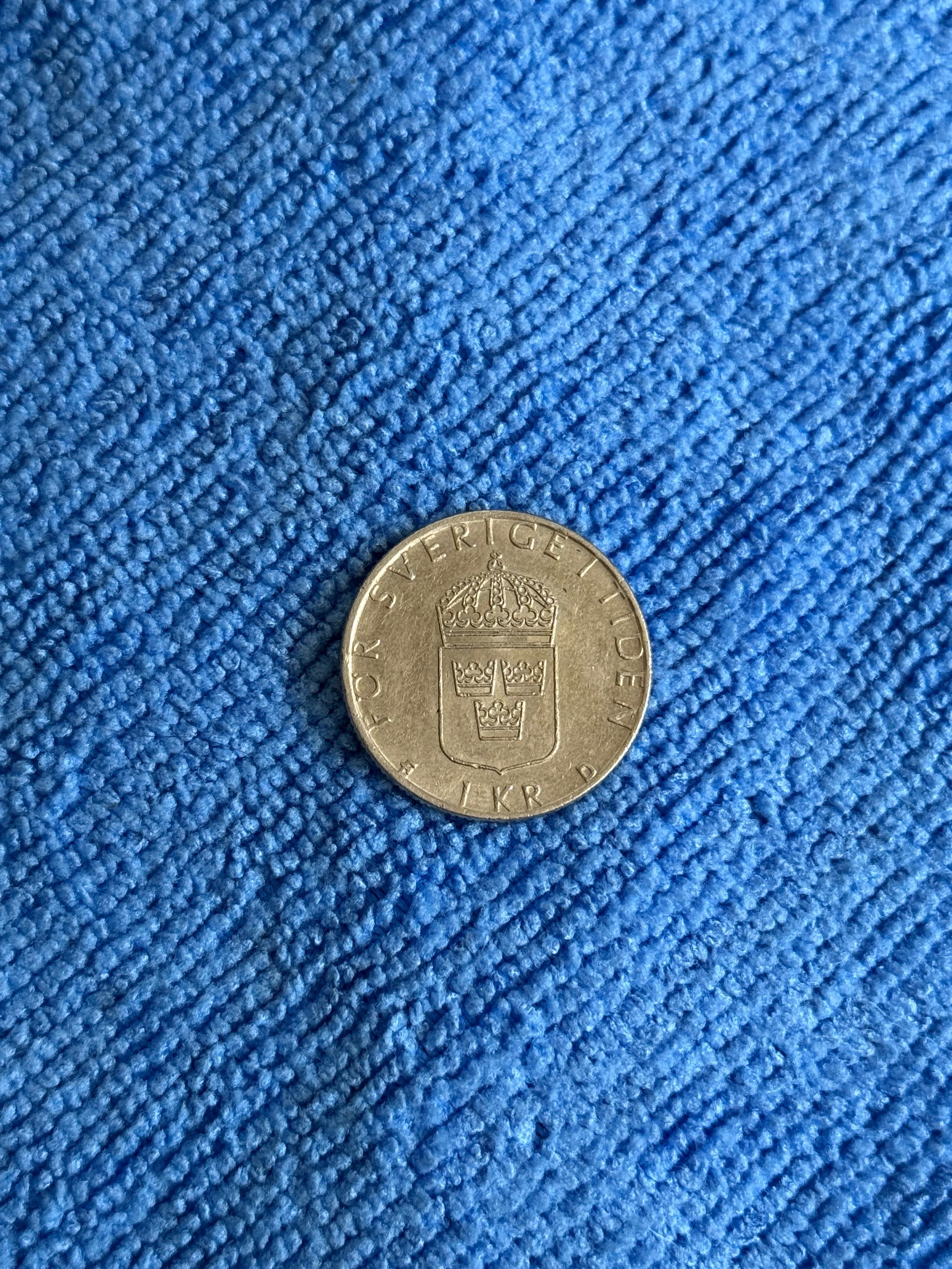 Монета Шведска 1 крона 1991 Крал Карл XVI Густав King Karl XVI 1 KR