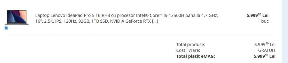 Lenovo IdeaPad Pro 5 i5-13500H, 16", 2.5K, 32GB, 1TB SSD, RTX 4050 6GB