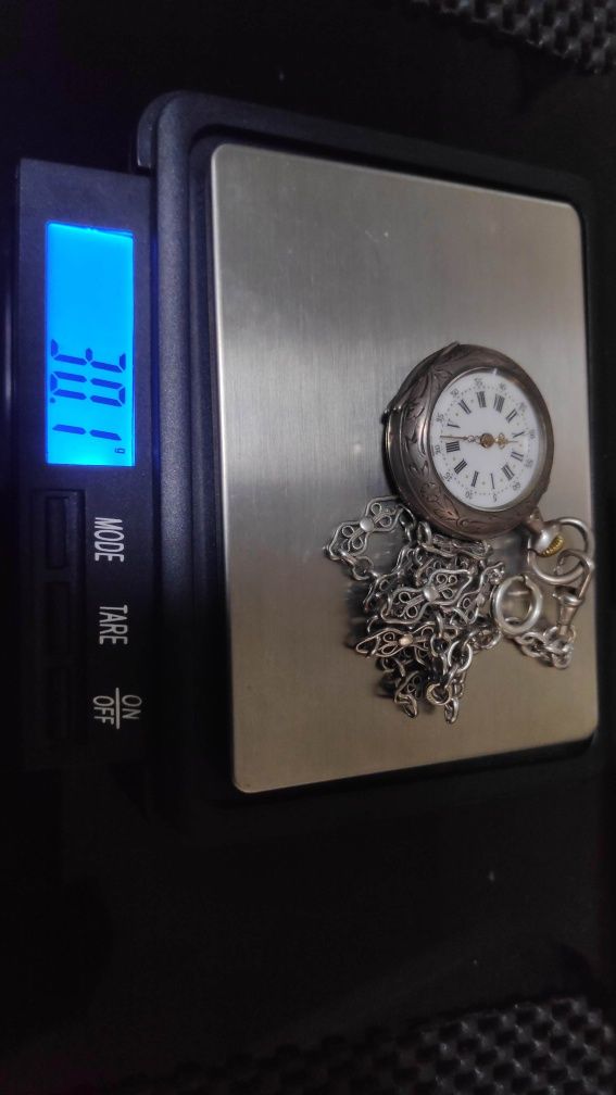 Ceas de buzunar de argint cu lant argint