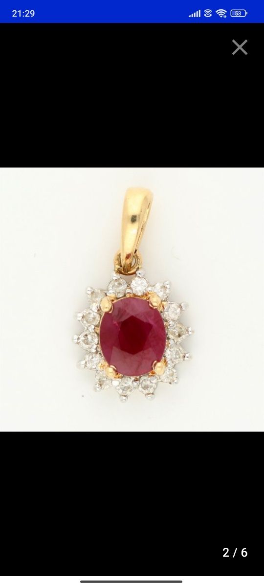 Pandantiv aur bicolor 14ct  cu diamante și rubin