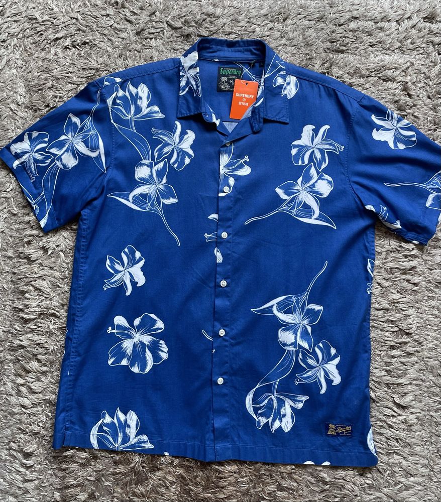 Camasa Superdry Hawaiian/inflorata/flori albastru