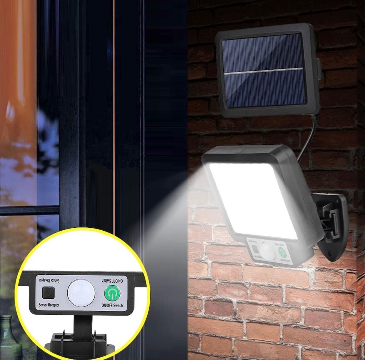 Lampa solara LED,  senzor de miscare, telecomanda, Rezistenta la apa