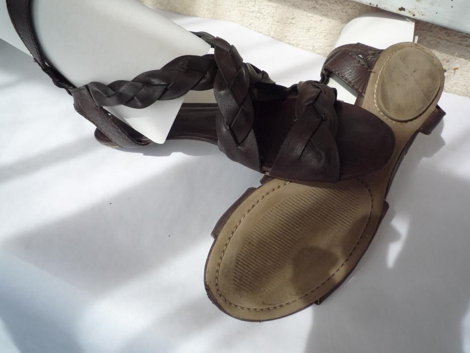 Sandale Bronx din piele, culoare maro inchis