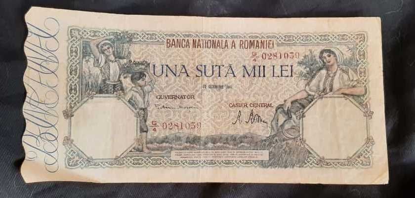 o bancnotă de COLECȚIE, UNA SUTĂ MII (1946), stare impecabilă