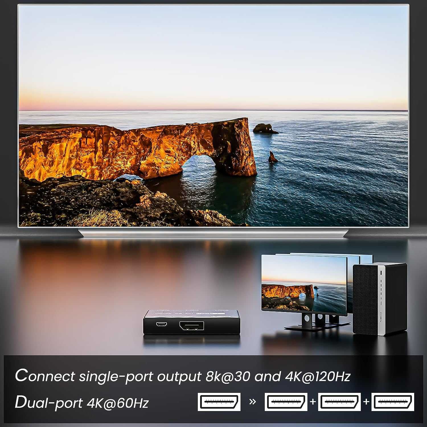 Splitter DisplayPort 1in 3out,Hub 1.4 MST SST 8K 30Hz 4K 144Hz