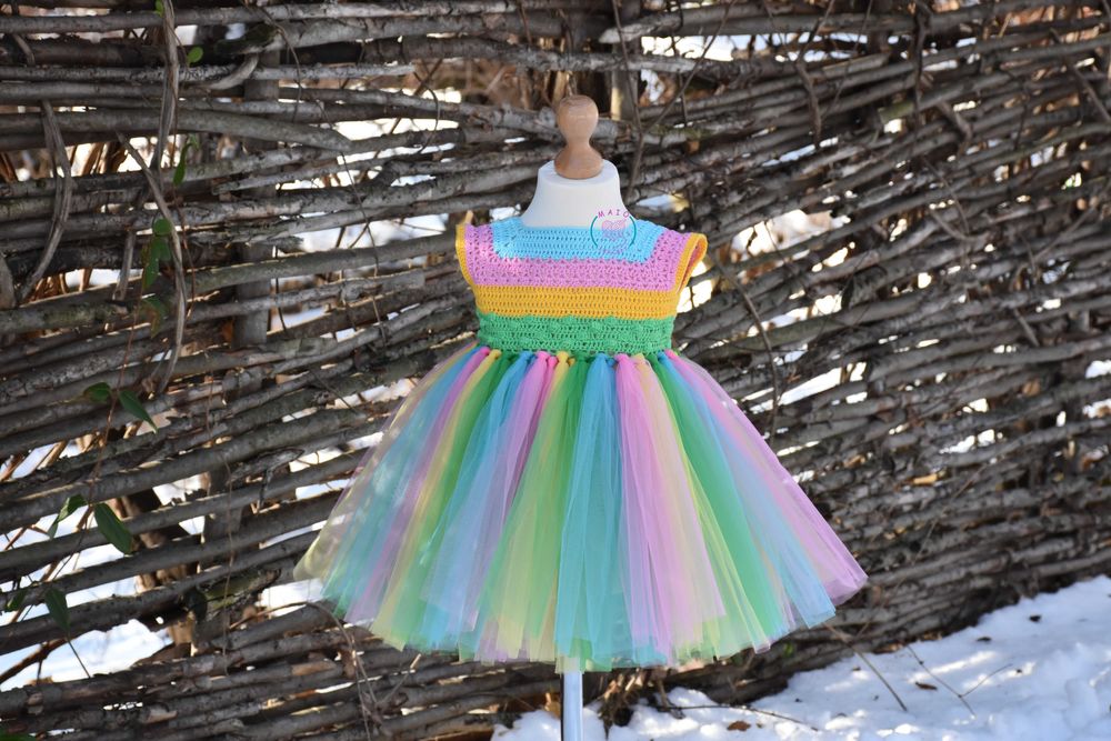 Rochita printesa tutu cu top crosetat, marime 1-2 ani