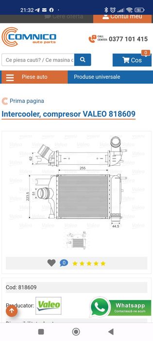 Intercooler compresor valeo 818609