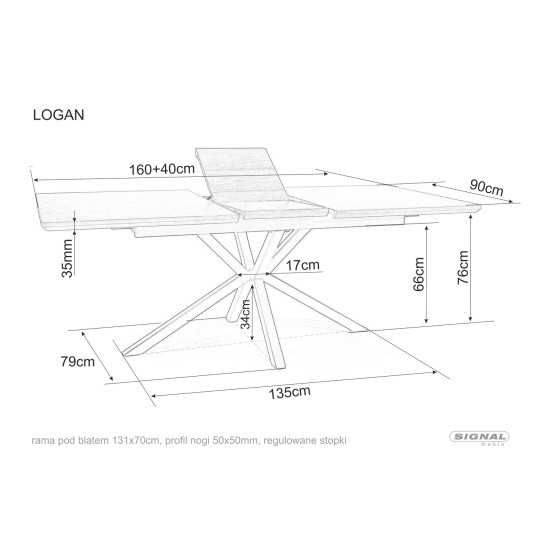 Маса LOGAN DAB/CZARNY MAT 160(200)x90