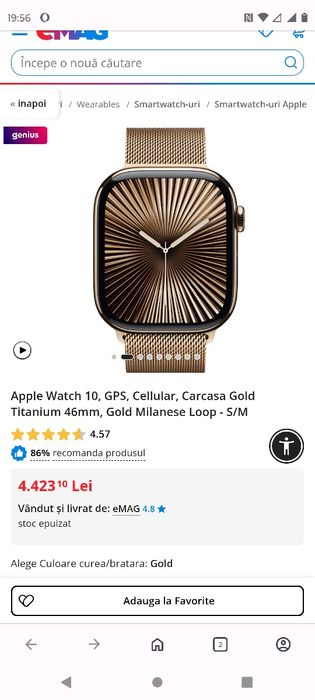 Apple Watch 10, GPS, Cellular, Carcasa Gold Titanium 46mm, Gold Milane