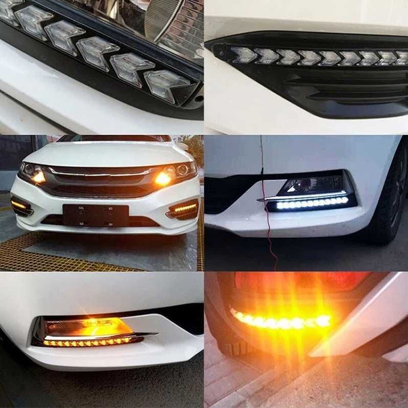 Дневни 6 LED светлини гъвкави с вграден бягащ мигач - 18.5см. 2 броя