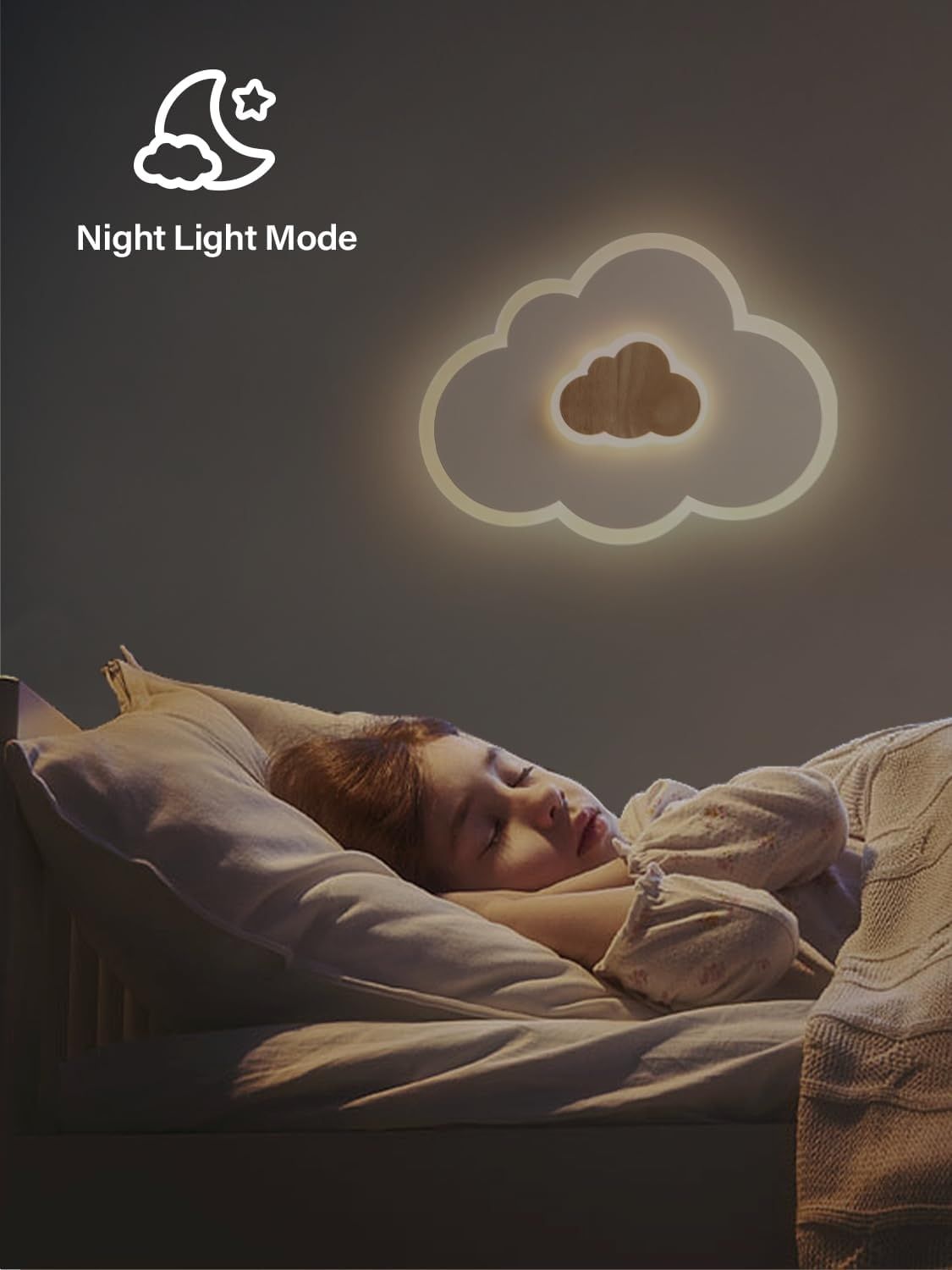 Облак лед led таванна лампа, 50cm 26W дървена детска  с дистонционно