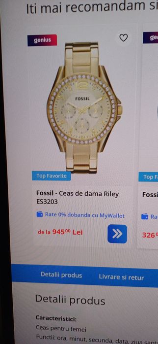 Ceas  Dama Nou ,Fossil  Riley S3203