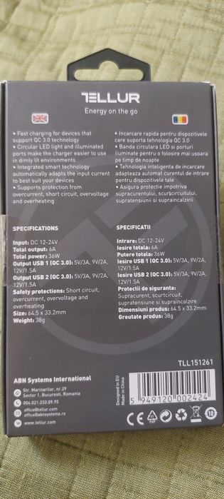 Vand incarcator auto ultrarapid Tellur FCC8