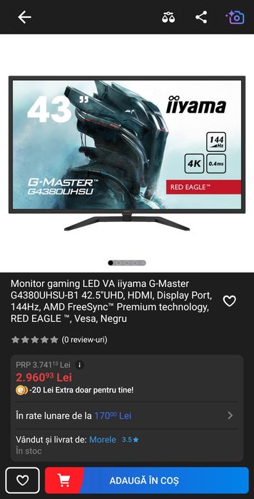 De vânzare, monitor gaming 43"