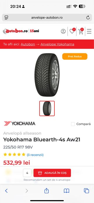 4 Cauciucuri VARA Yokohoma 2023 utilizate o vara