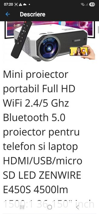 Mini videoproiector Zenwire wifi, Bluetooth,chromecast incorporat,noi