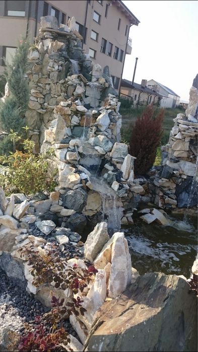 Cascade iazuri fantani arteziene cu circuit inchis gradini curti teras