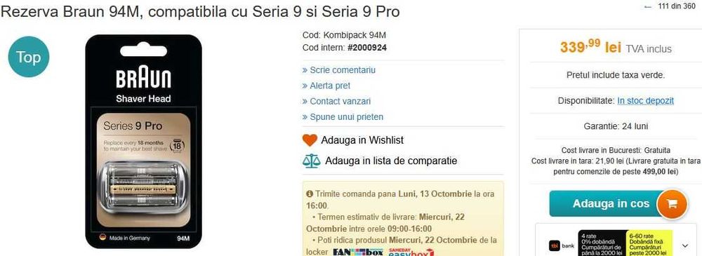 Capuri masni de ras BRAUN Seria 9 94M si Seria 7 Pulsonic 70S noi