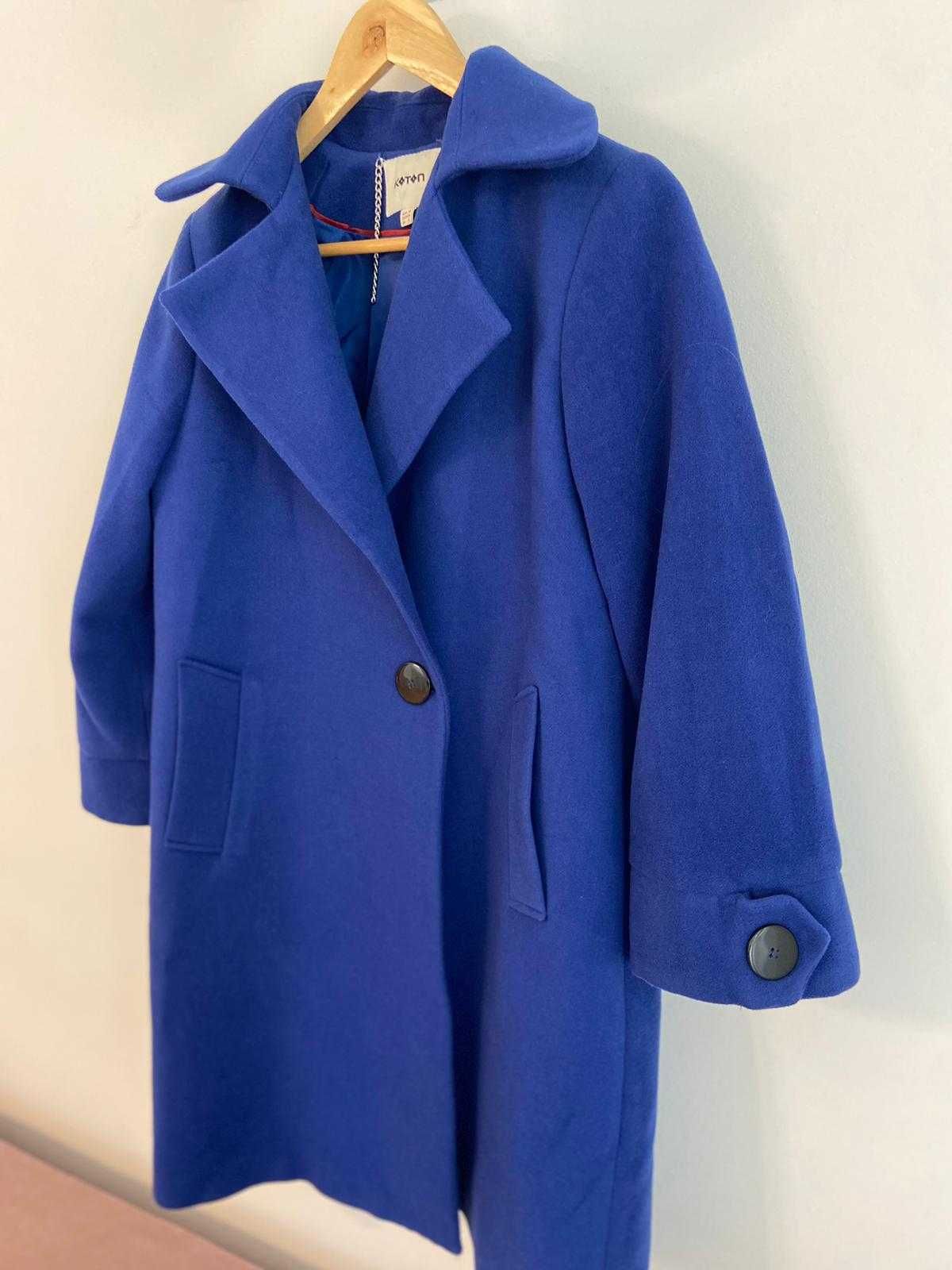 Palton albastru dama Koton cu maneci clopotel - marimea L