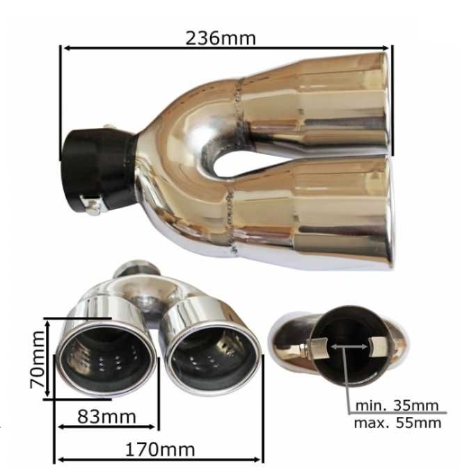 Ornament toba Inox dublu Skoda Vw Opel Mercedes Audi Renault Bmw
