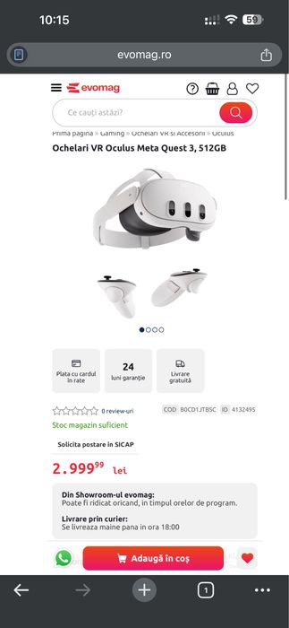 Vand ochelari vr oculus Meta quest 3 512gb  sau schimb cu ps5