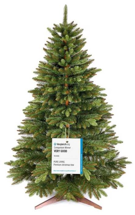 Brad artificial Pure Living, 120 cm, ramuri realiste, suport din lemn