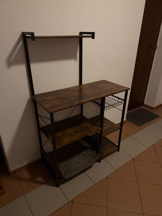 Etajera, rafturi si sertar, metalic negru