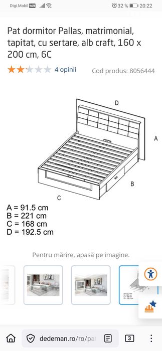 Pat matrimonial cu saltea