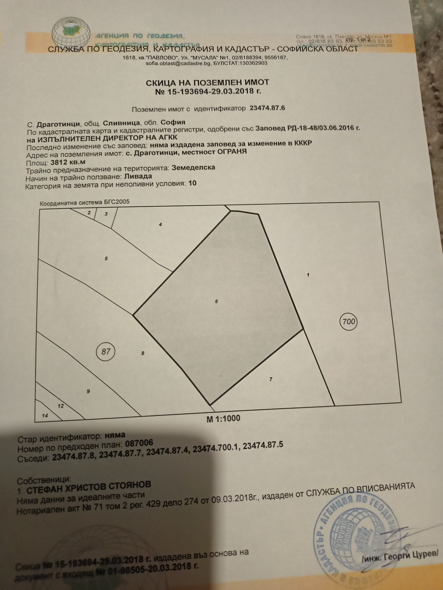 Продавам имот на 37км.от София в село Драготинци