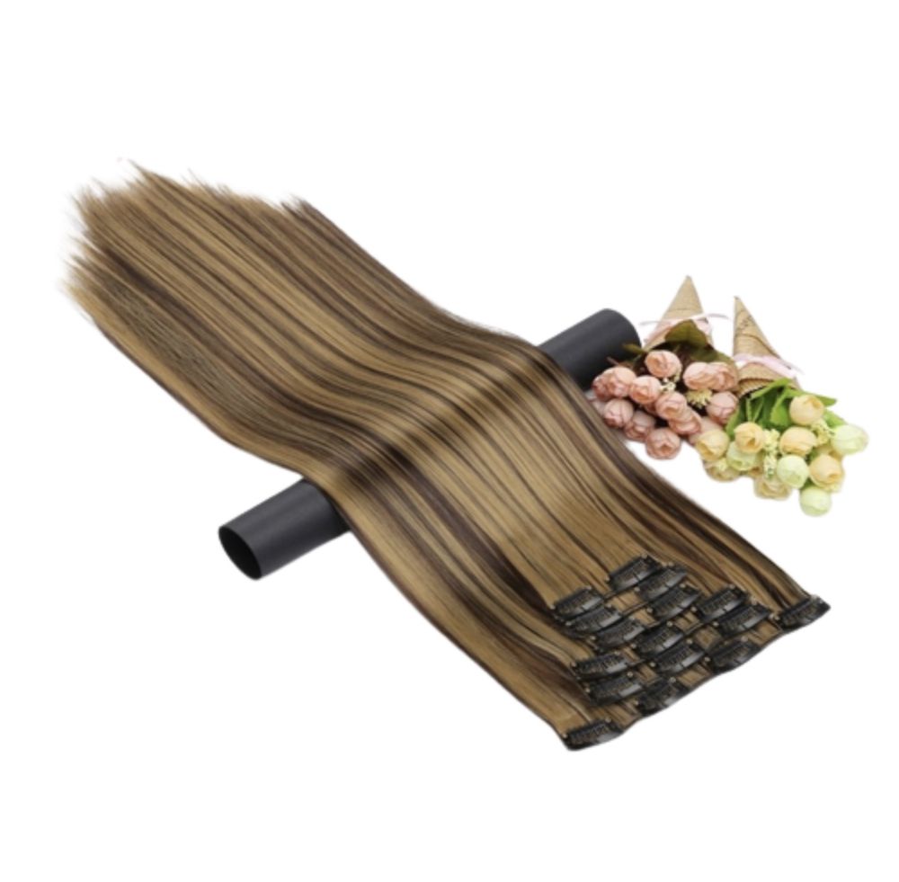 Set 6 x Extensii par Clip On Clipsuri Satene Roscate Suvite blonde